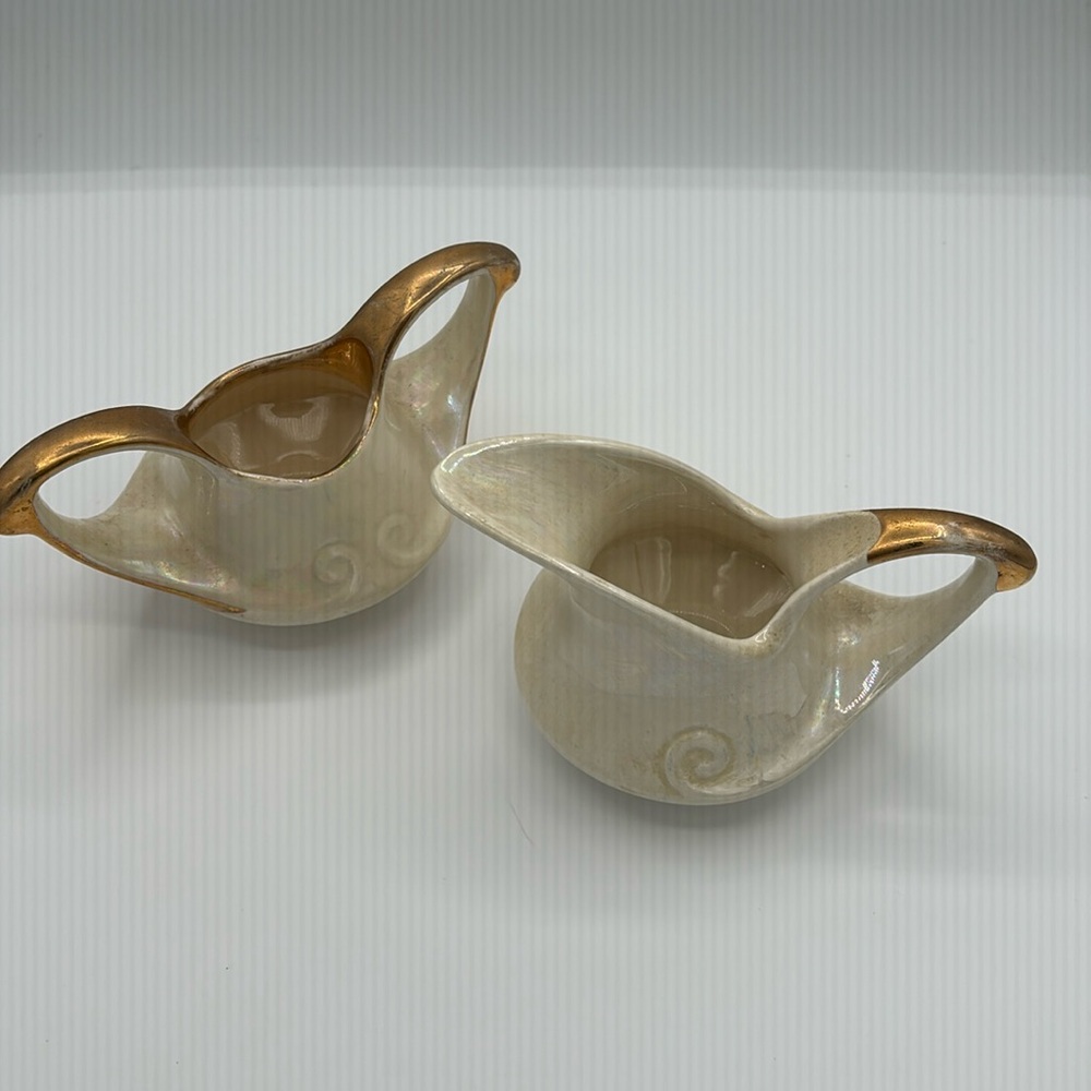 Vintage PIONEER POTTERY Lusterware Bowl and Pitcher 22K Gold - super sweet